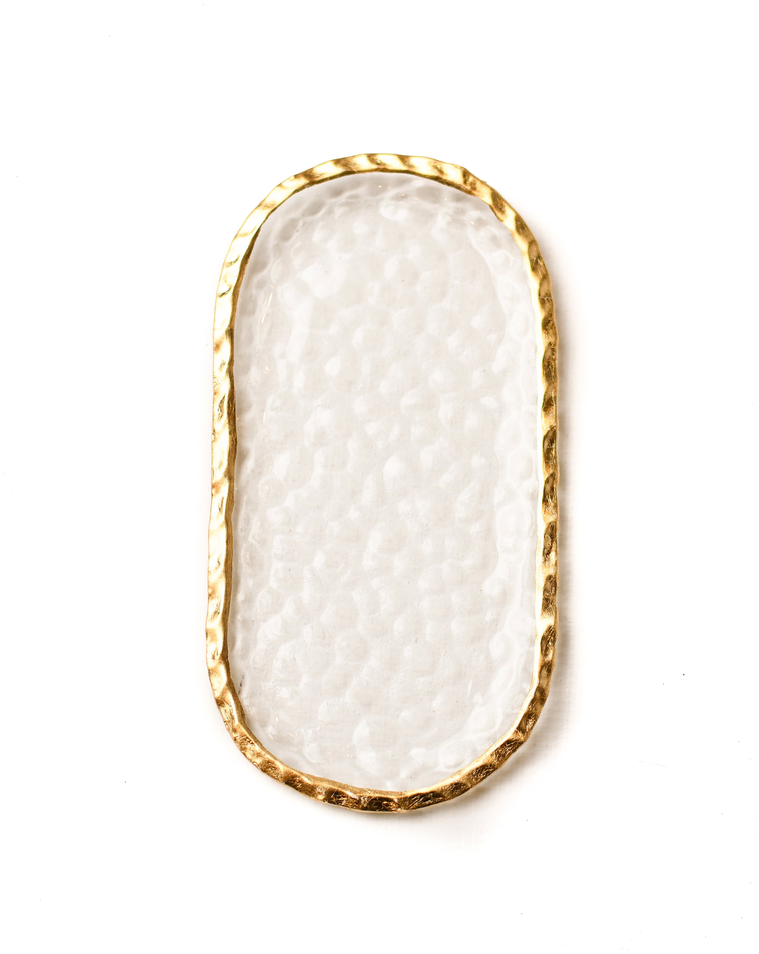 Small Oval Clear Glass Tray with Gold Rim