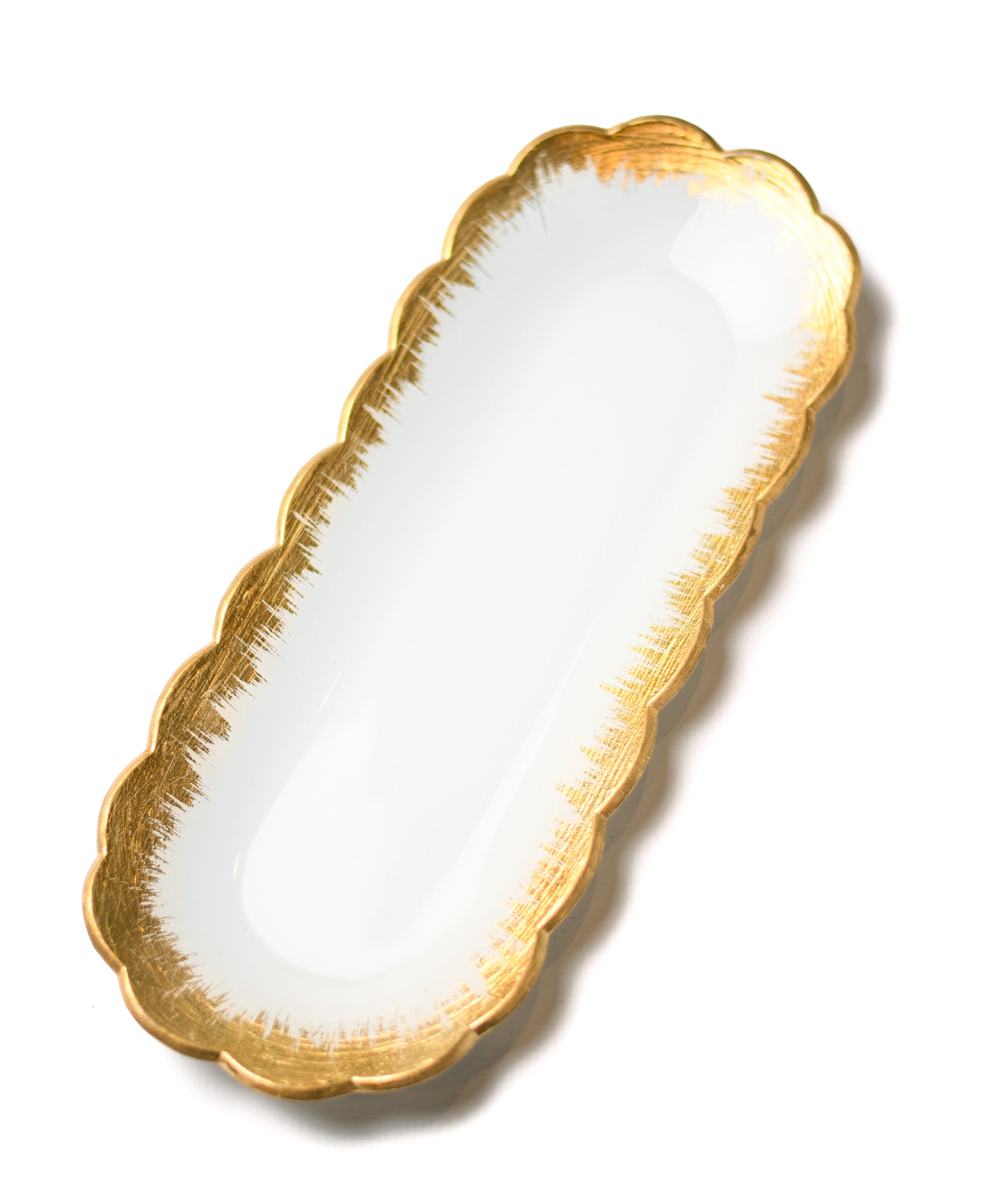 White Glass Tray with Gold Edges