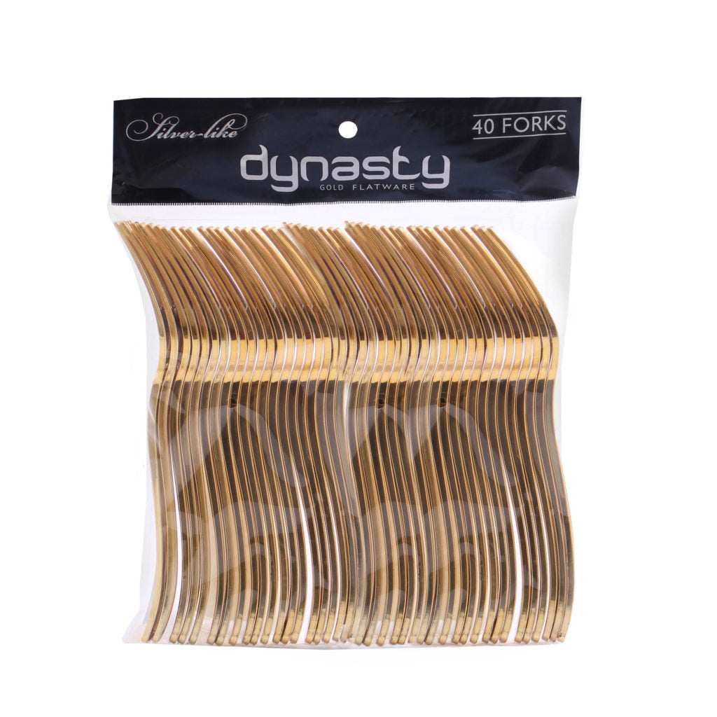 Dynasty Flatware Gold Forks - 40 Count#Color_Gold#Type_Forks#Count_40 Count