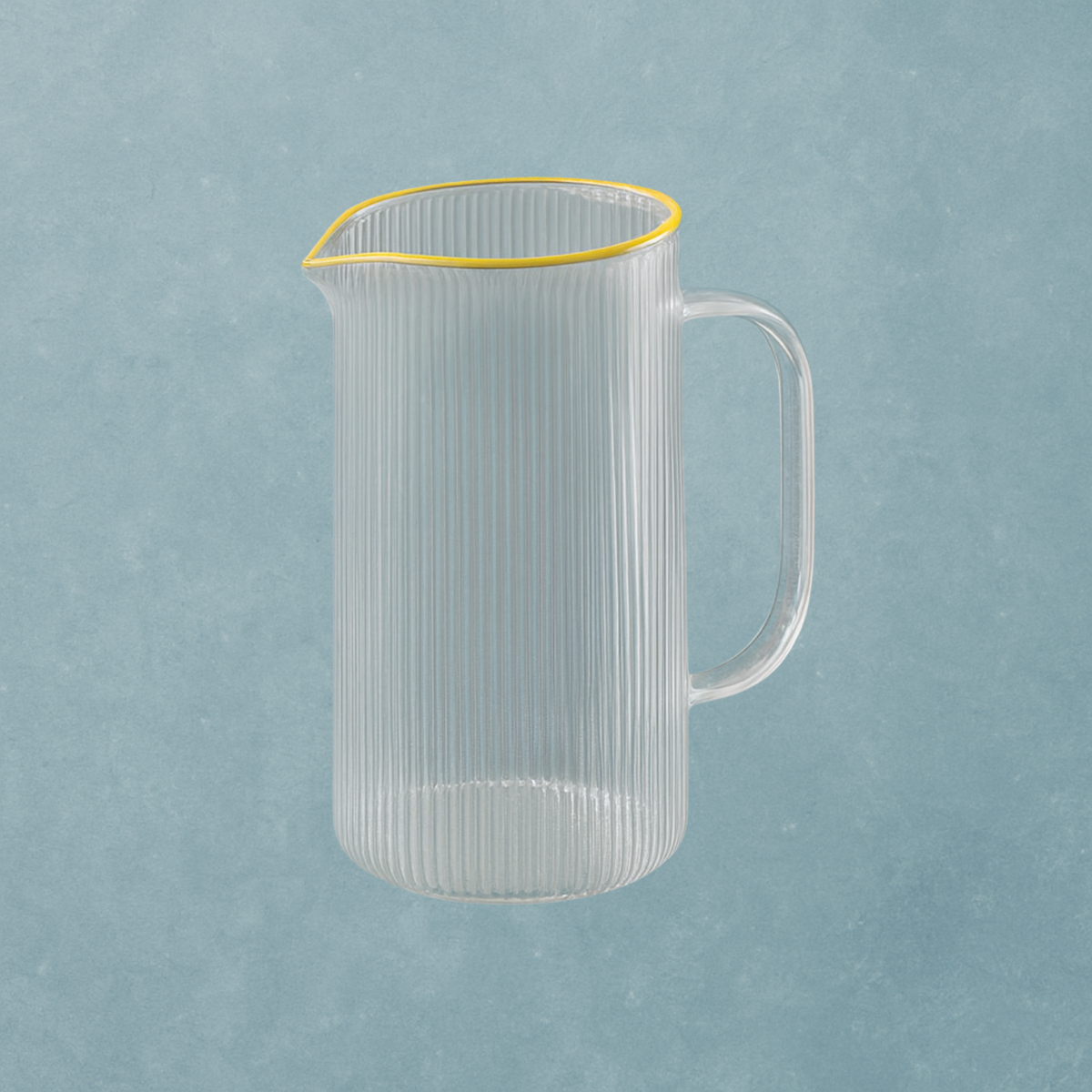 Ribbed Glass Pitcher 52 oz with Gold Rim on blue - The Closeout Connection#Color_Clear-Gold
