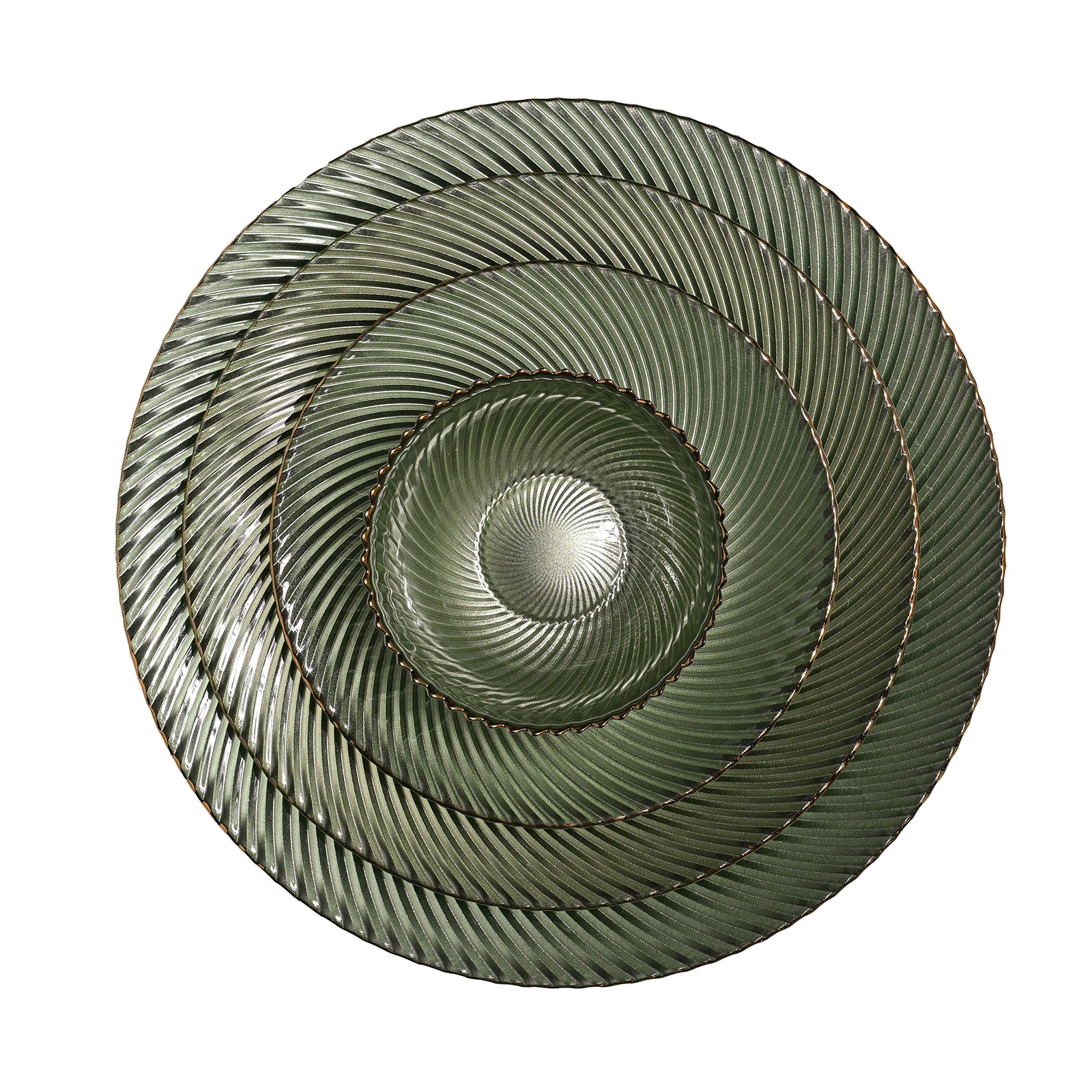 Olive Green Ribbed Glass Dish Collection - The Closeout Connection