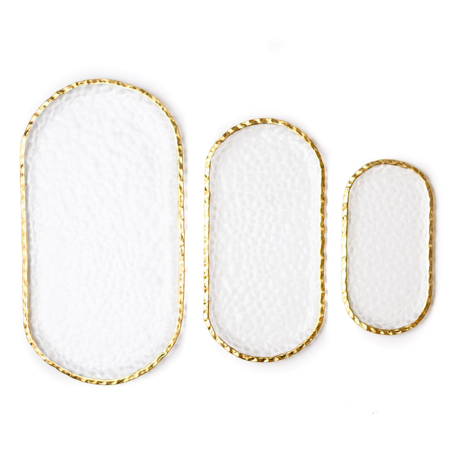 Small Oval Clear Glass Tray with Gold Rim - The Closeout Connection