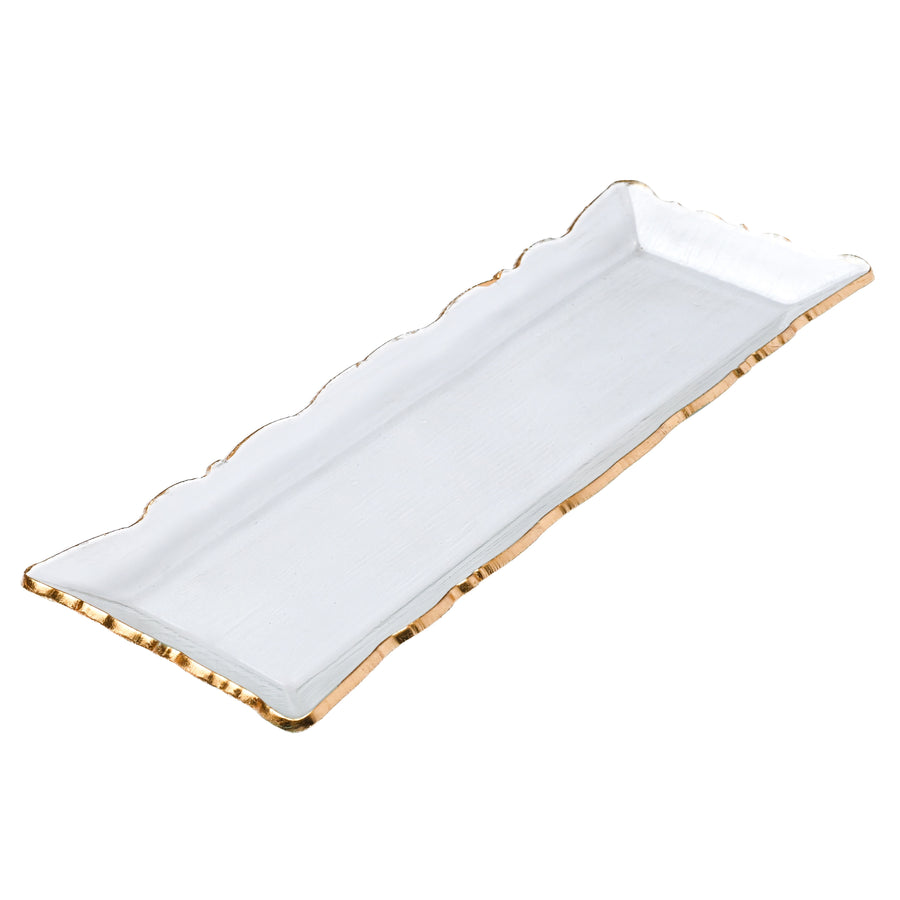Rectangular Clear Glass Tray with Gold Rim - The Closeout Connection