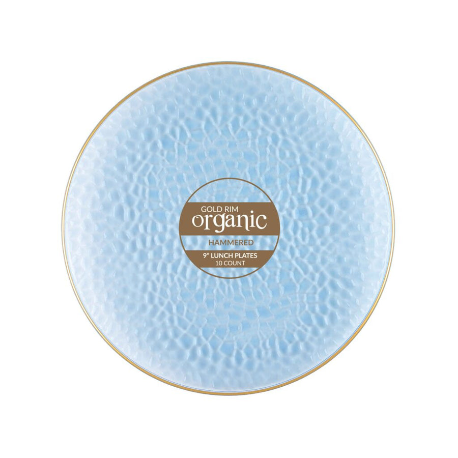Organic Hammered Plates Gold Rim - 10 Count - Blue