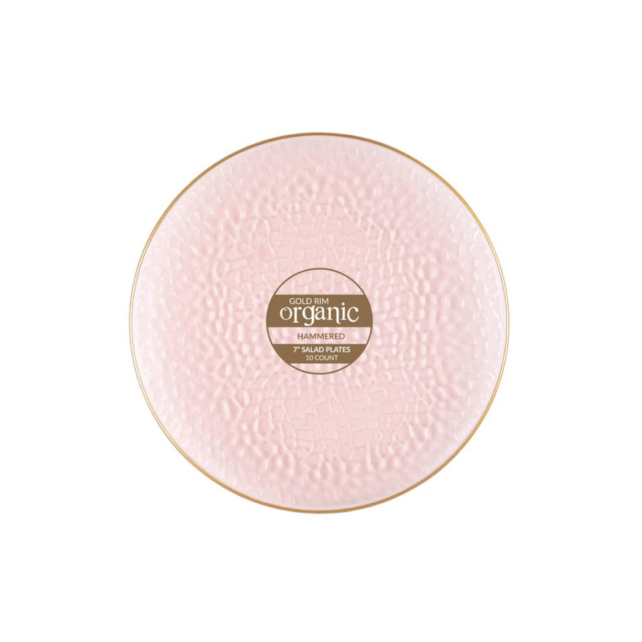 Organic Hammered Plates Pink/Gold Rim- 10 Count - The Closeout Connection