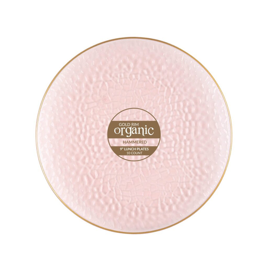 Organic Hammered Plates Pink/Gold Rim- 10 Count - The Closeout Connection