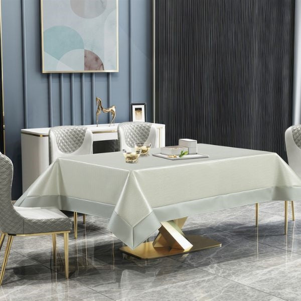 Houston Off-White and Silver Faux Leather Tablecloth - The Closeout Connection