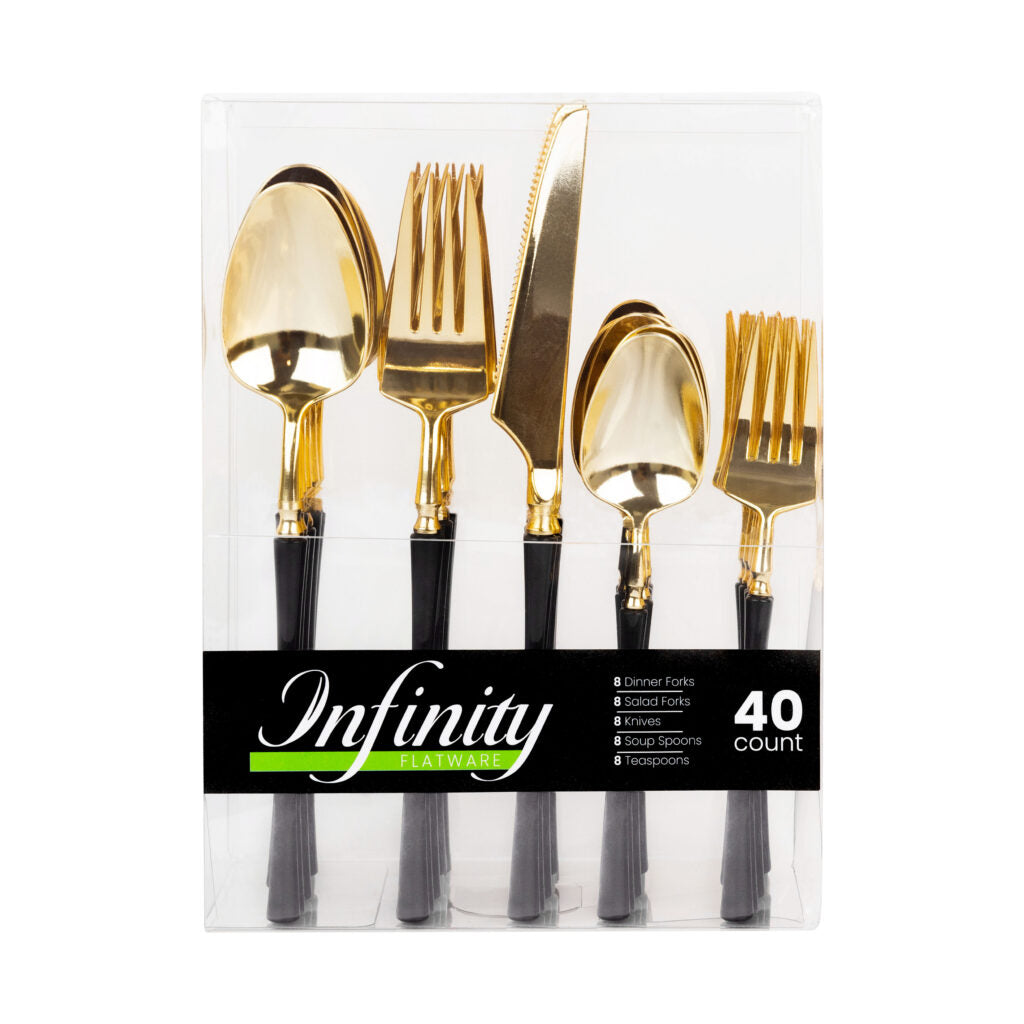 Infinity Flatware Gold and Black Combo Set - 40 Count#Color_Gold/Black#Type_Combo Set - 40 Count