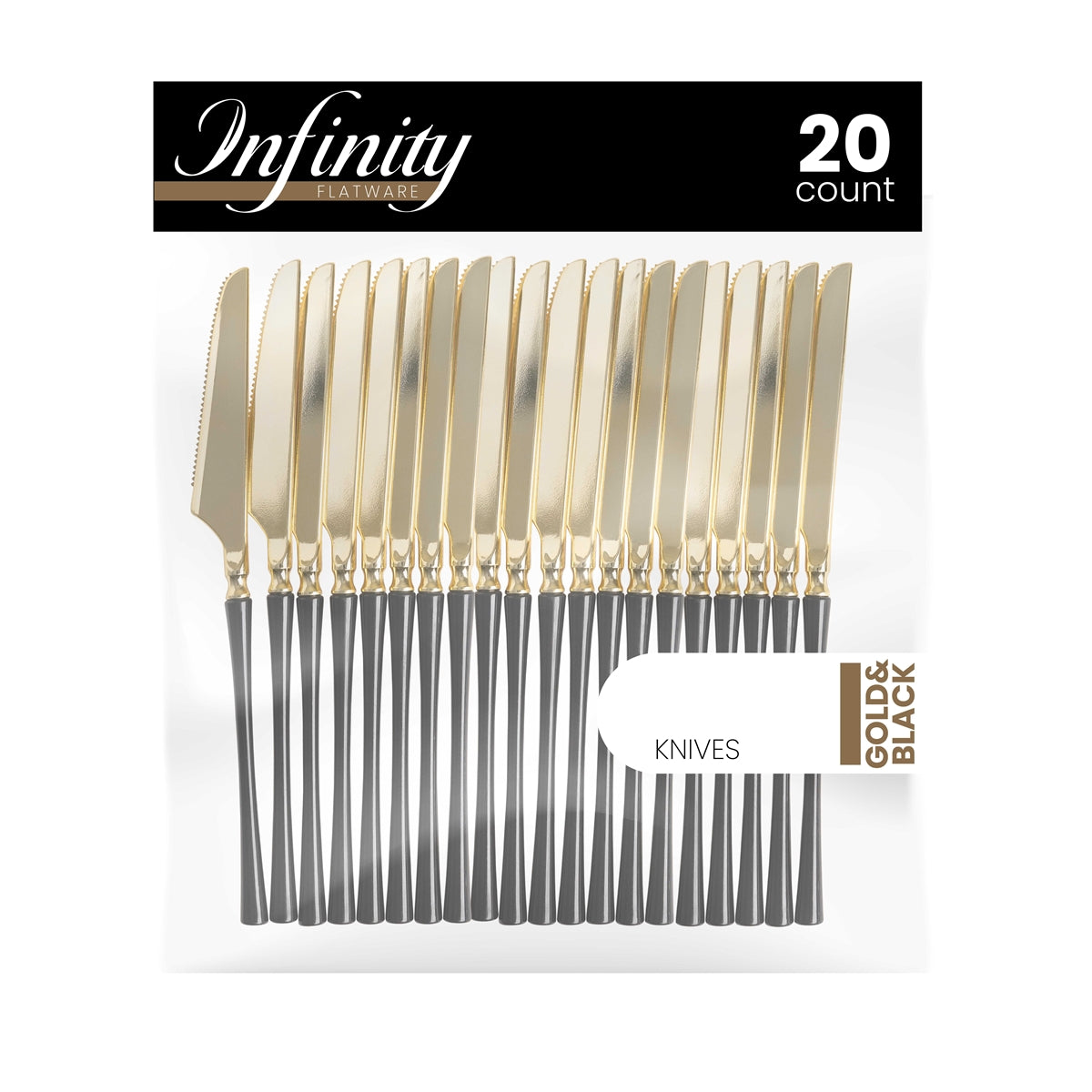Infinity Flatware Gold and Black Knives - 20 Count#Color_Gold/Black#Type_Knives - 20 Count