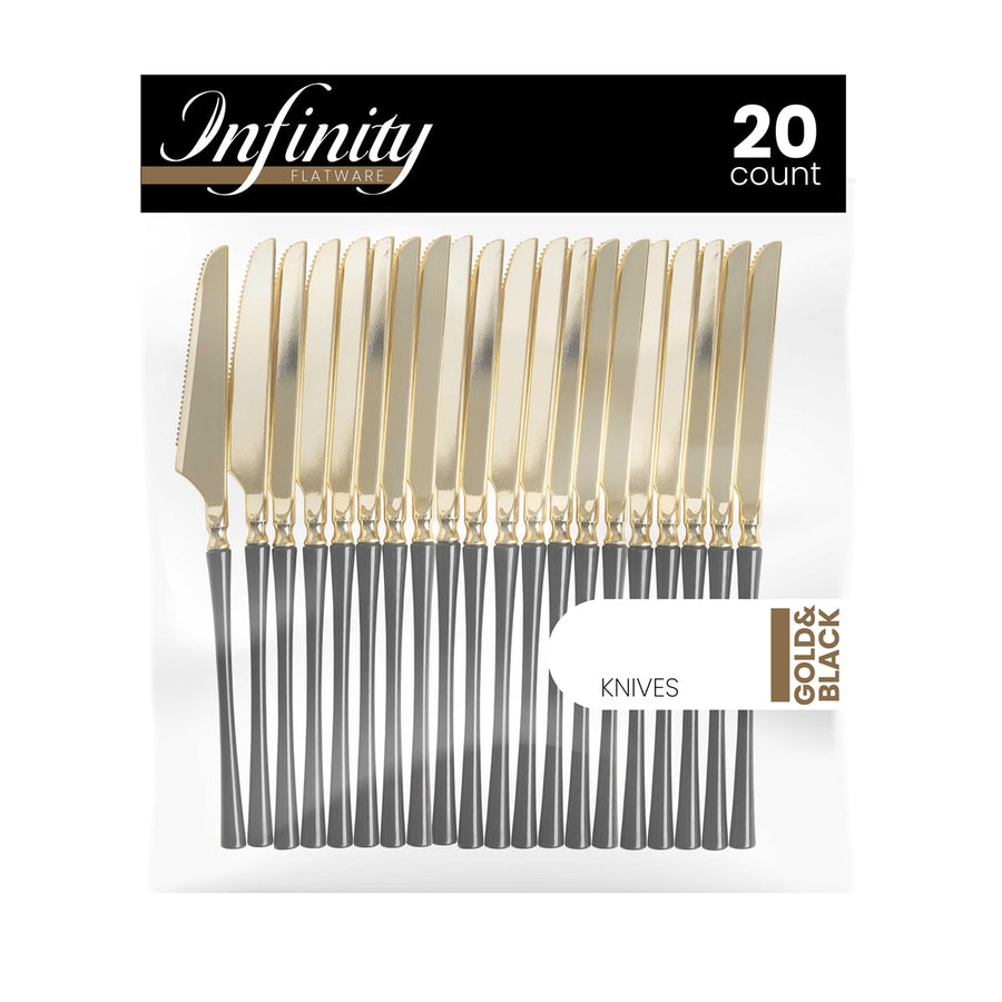 Infinity Flatware Gold and Black Knives - 20 Count