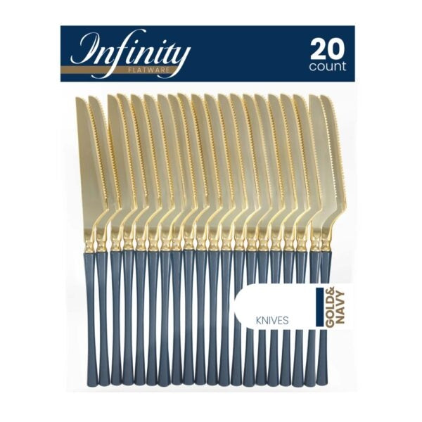Infinity Flatware Gold and Navy Knives - 20 Count#Color_Gold/Navy#Type_Knives - 20 Count