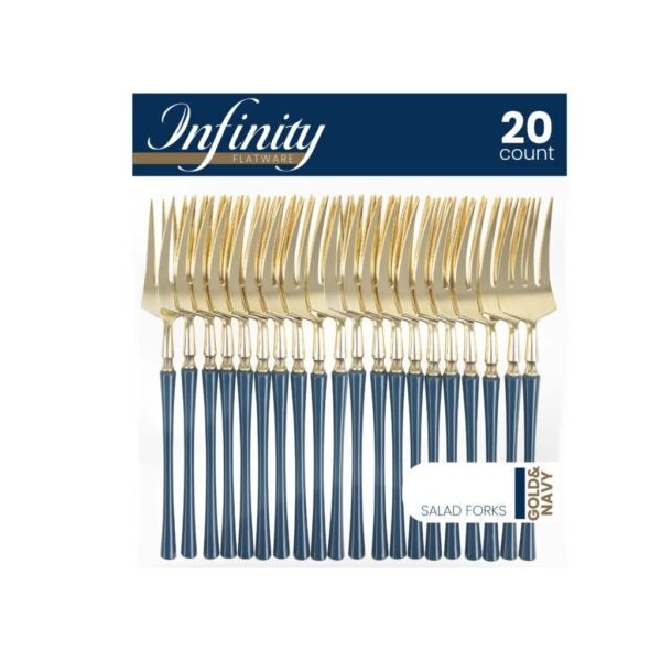 Infinity Flatware Gold and Navy Salad Forks - 20 Count#Color_Gold/Navy#Type_Salad Forks - 20 Count