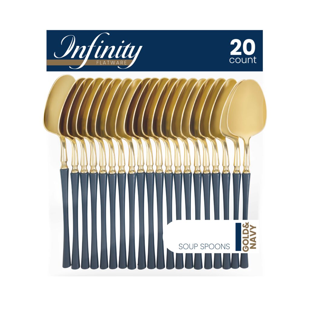 Infinity Flatware Gold and Navy Soup Spoons - 20 Count#Color_Gold/Navy#Type_Soup Spoons - 20 Count