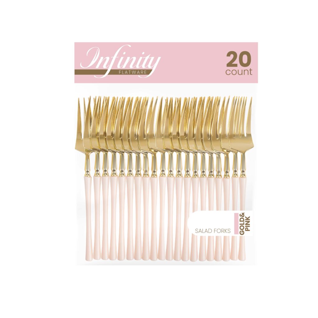 Infinity Flatware Pink and Gold Salad Forks - 20 Count#Color_Pink/Gold#Type_Salad Forks - 20 Count
