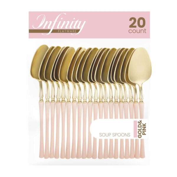 Infinity Flatware Pink and Gold Soup Spoons - 20 Count#Color_Pink/Gold#Type_Soup Spoons - 20 Count