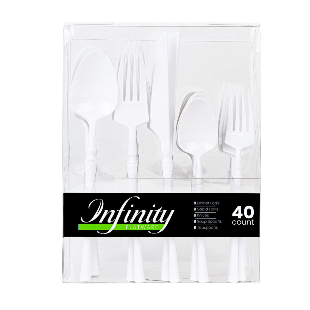 Infinity Flatware Collection White Combo Set - 40 Count#Color_White#Type_Combo Set - 40 Count