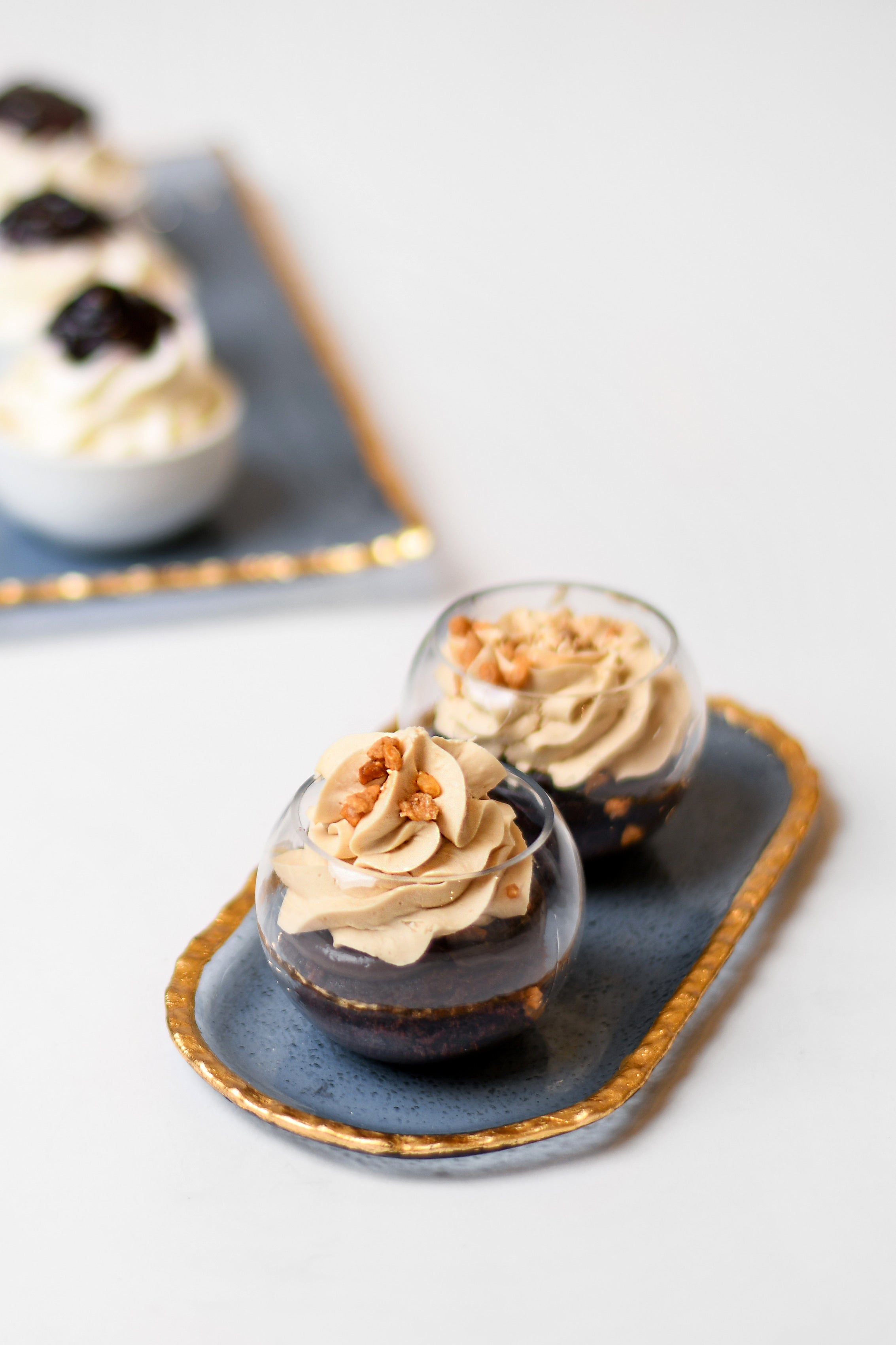 Oval Blue Glass Tray with Gold Rim