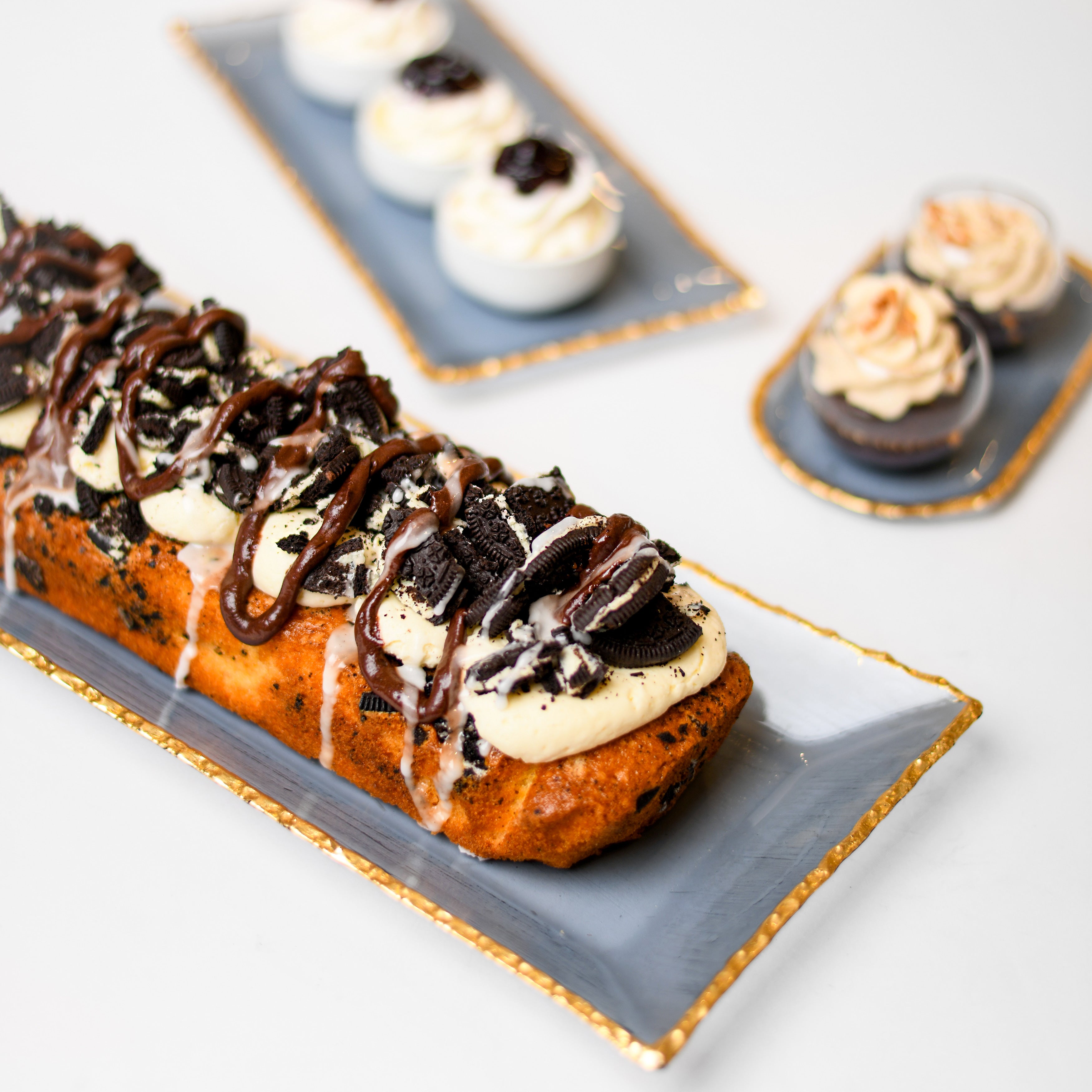 Rectangular Glass Blue Tray with Gold Rim