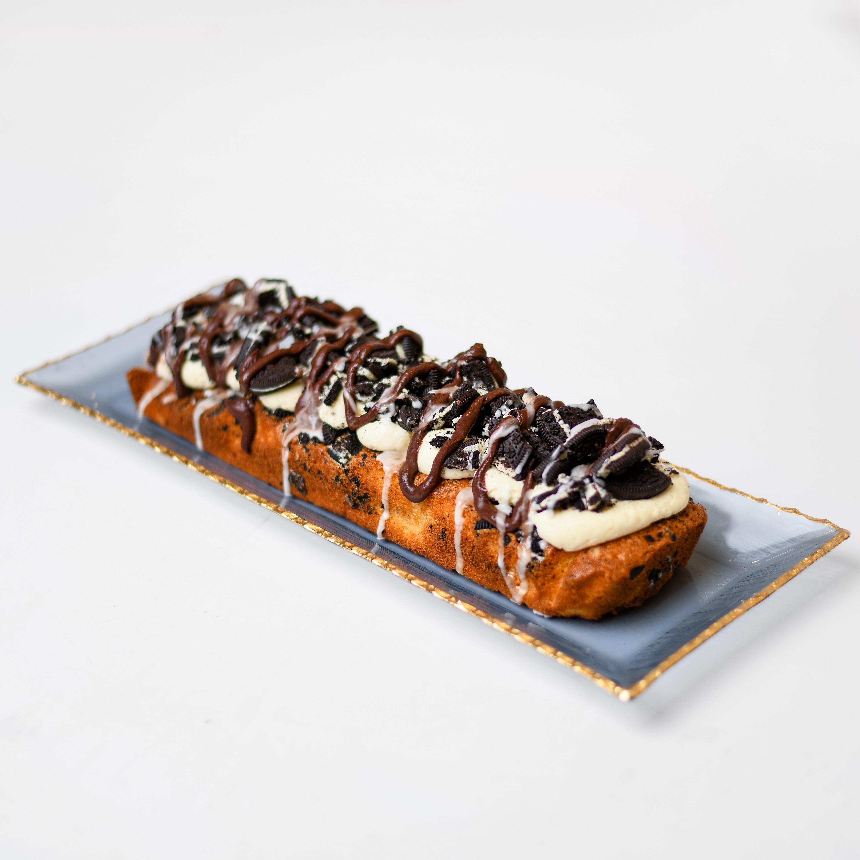 Rectangular Glass Blue Tray with Gold Rim