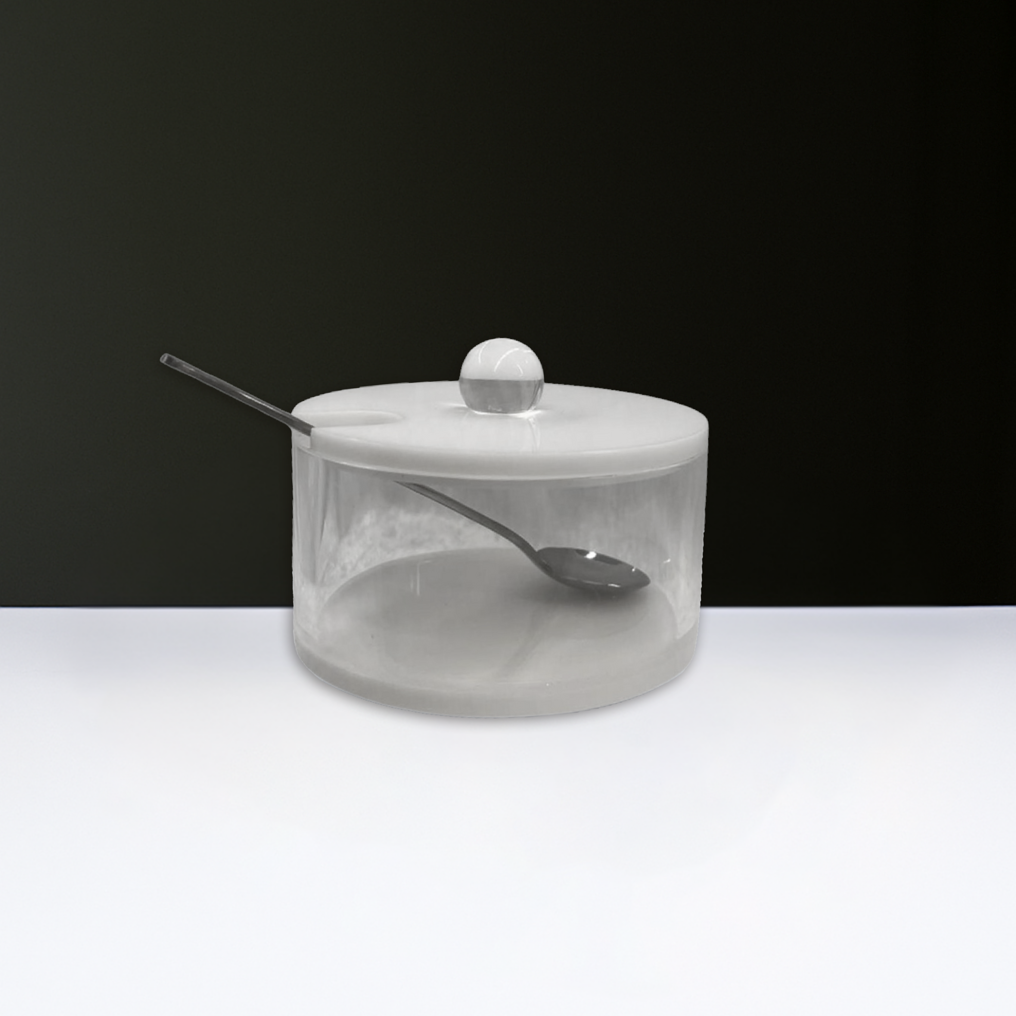 Lucite Honey Jar White Lid with Clear Spoon