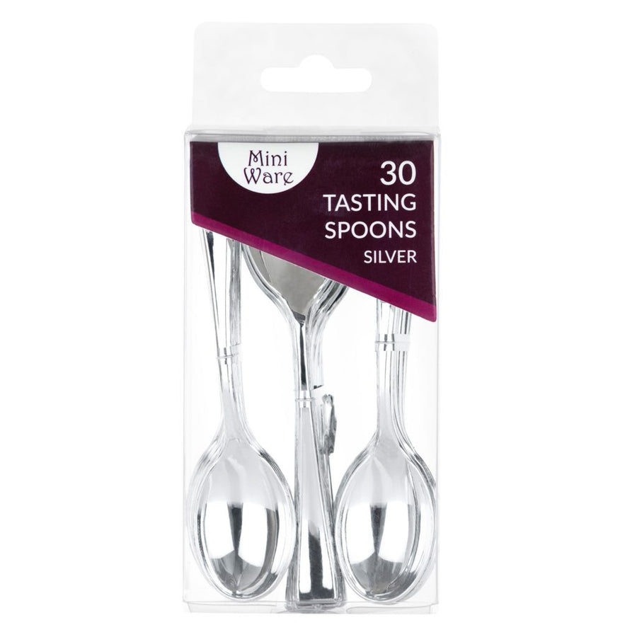 Mini Silver Plastic Spoons - 30 Count - The Closeout Connection