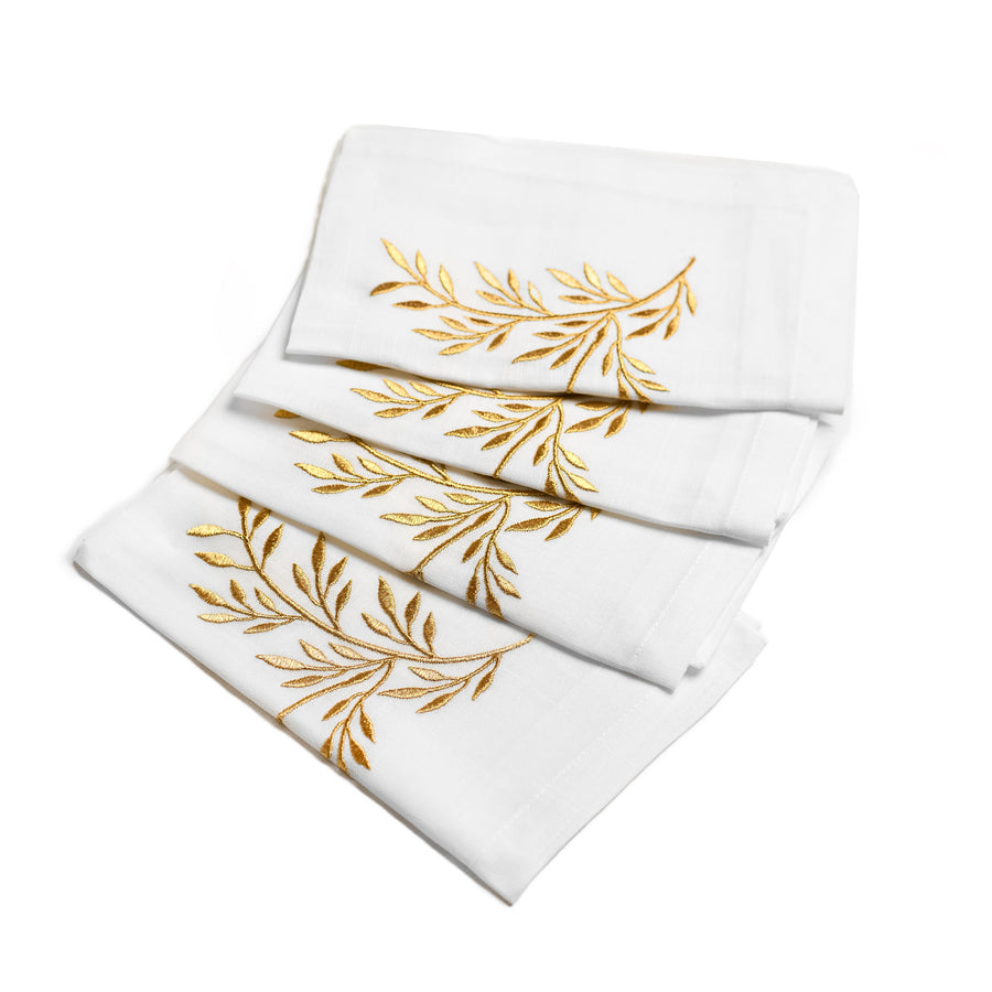Gold Branch Cloth Napkins - 4 Count - The Closeout Connection