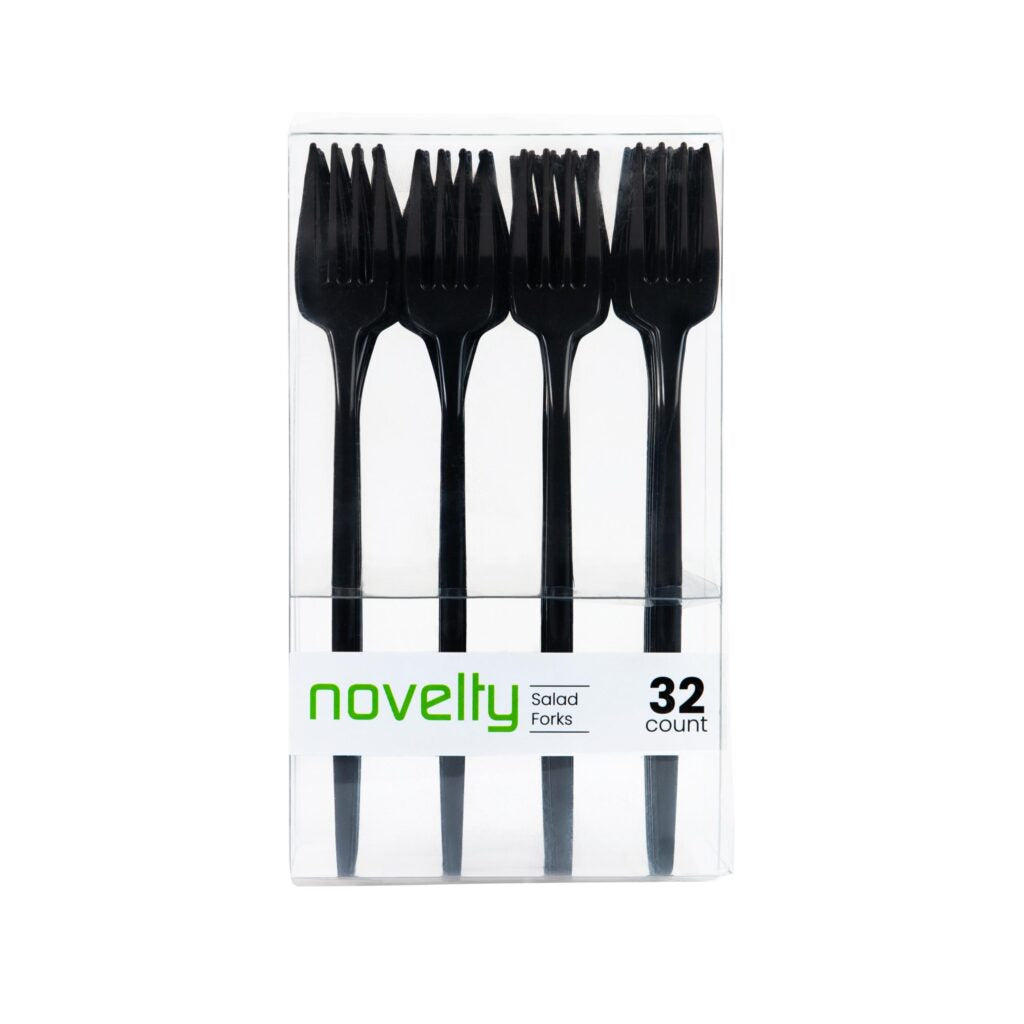 Novelty Black Flatware Salad Forks - 32 Count - The Closeout Connection#Color_Black#Type_Salad Forks - 32 Count