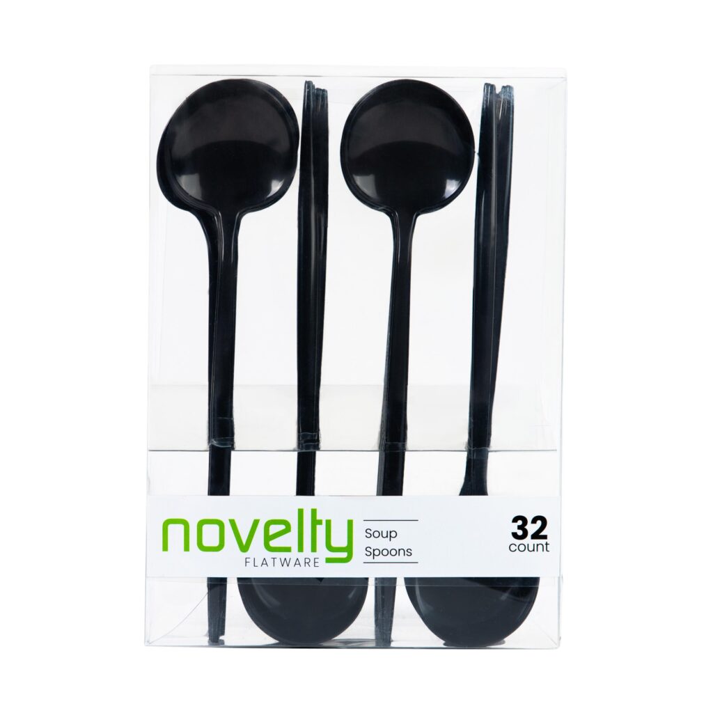 Novelty Black Flatware Soup Spoons - 32 Count - The Closeout Connection#Color_Black#Type_Soup Spoons - 32 Count