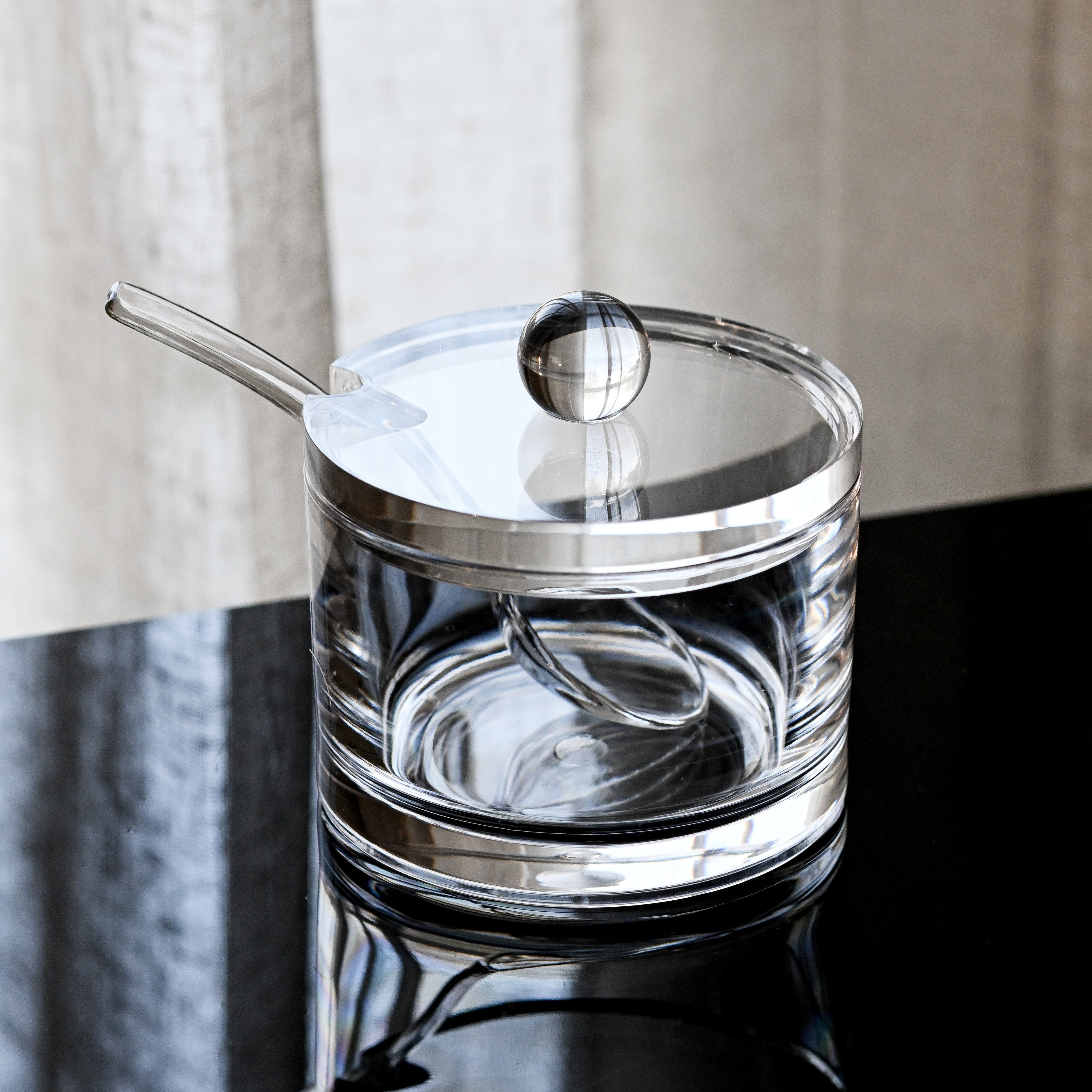 Sugar Jar Clear Transparent with Spoon - The Closeout Connection