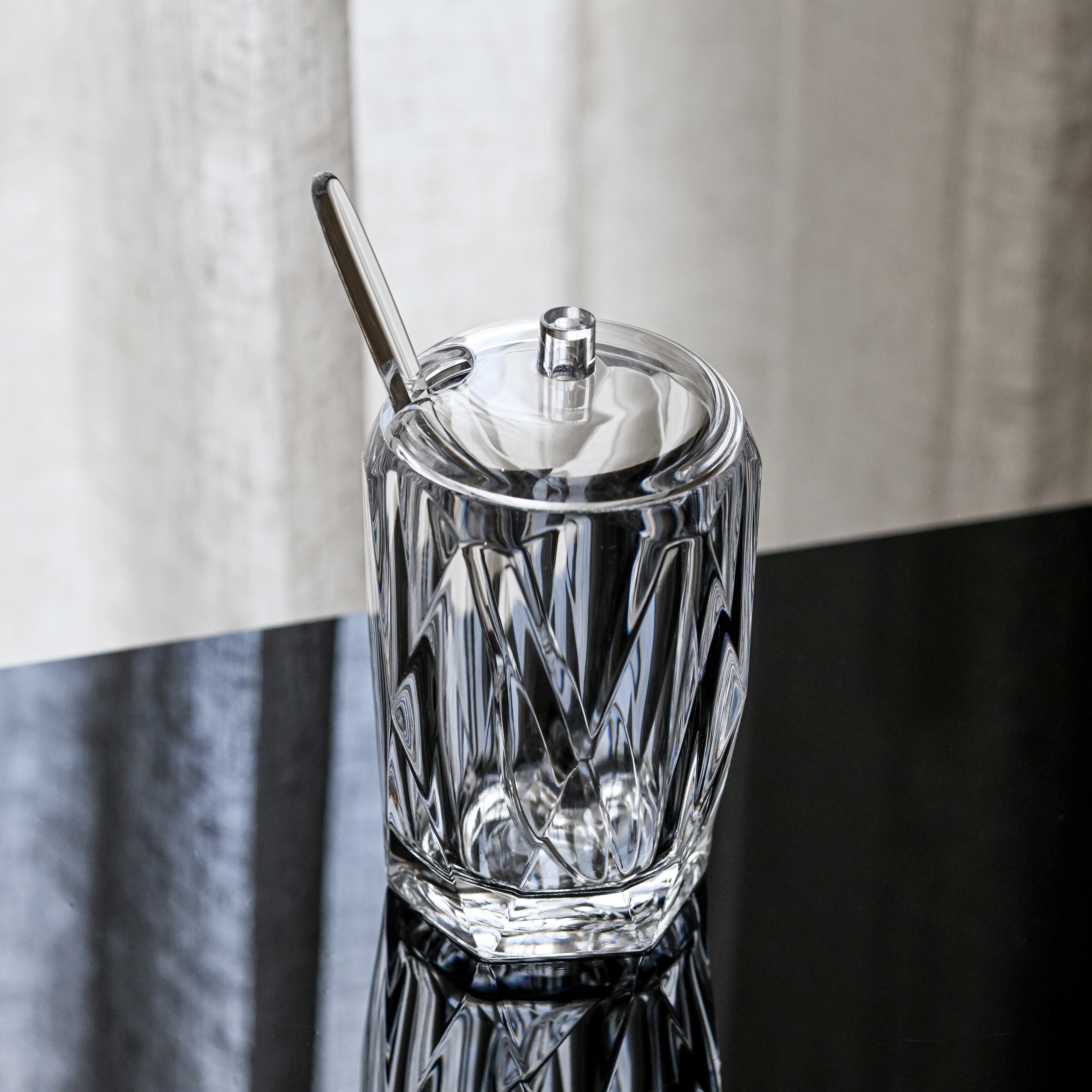 Sugar Jar Clear Transparent with Spoon - The Closeout Connection