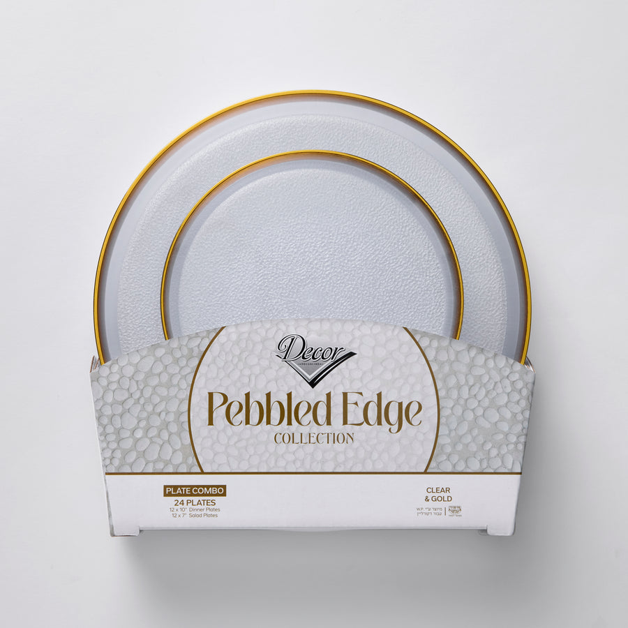 Decor Pebbled Edge Collection Plates Clear & Gold, 10" and 7"