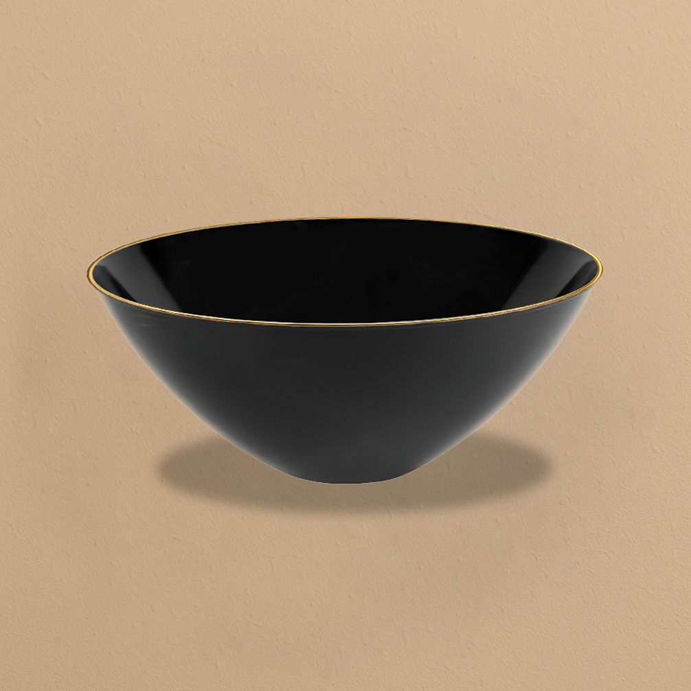 Black Small Salad Bowl with Gold Rim