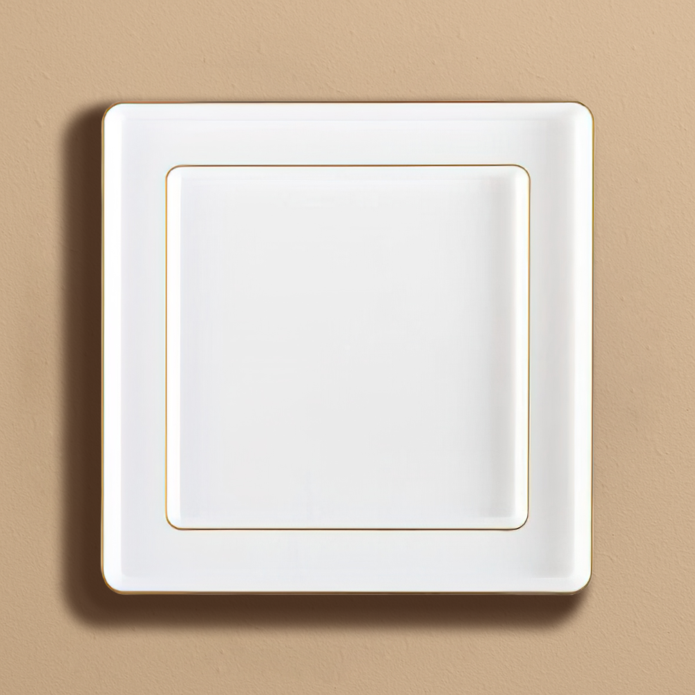 Square Plates White/Gold Rim- 10 Count