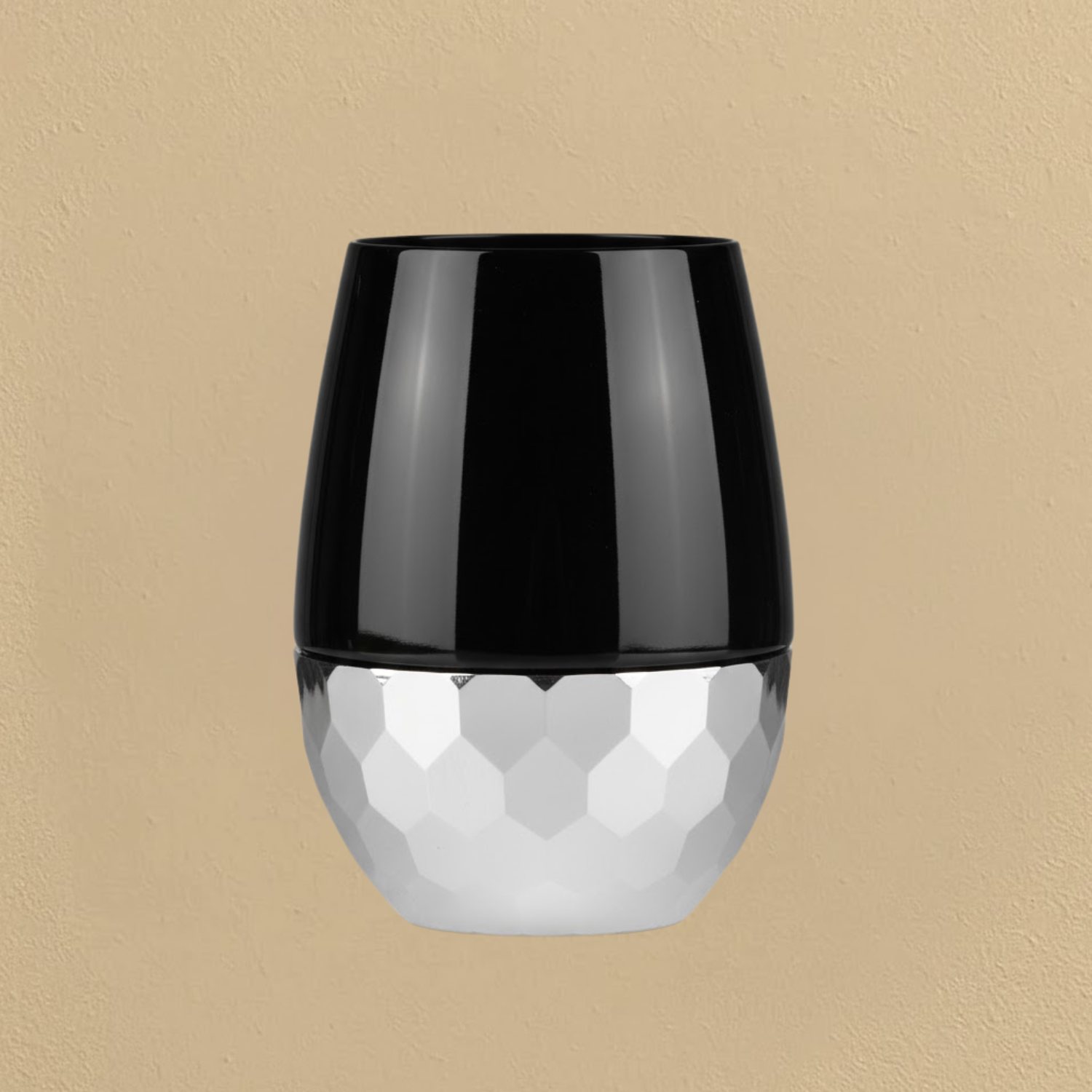 Stemless Black with Silver hammered Wine Goblet