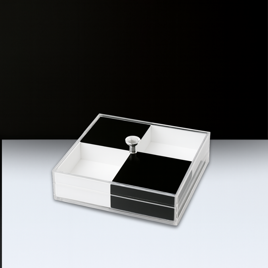 Lucite Black and White Snack Tray with Cover
