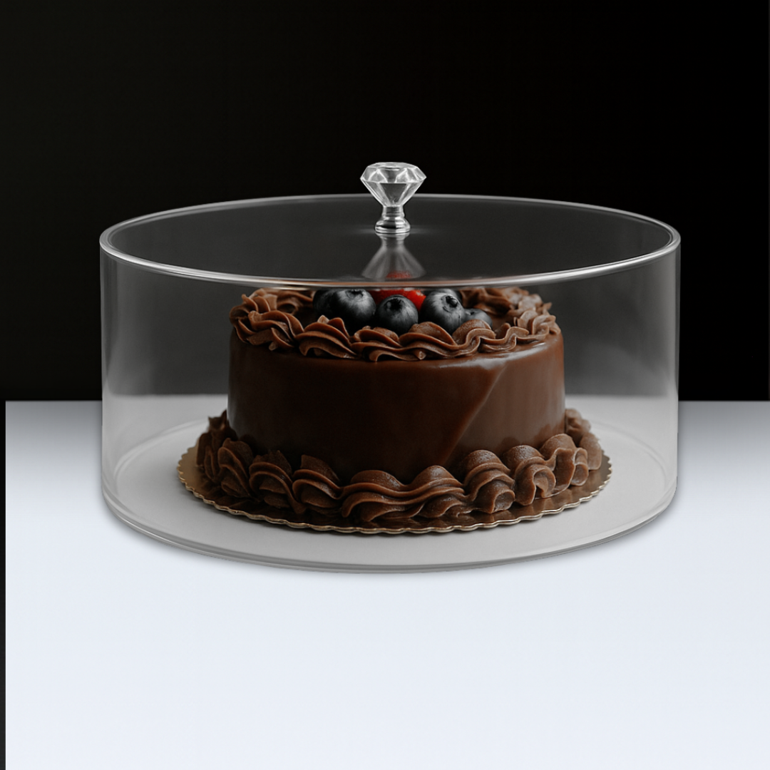 Lucite Round Cake Holder with Marble Base