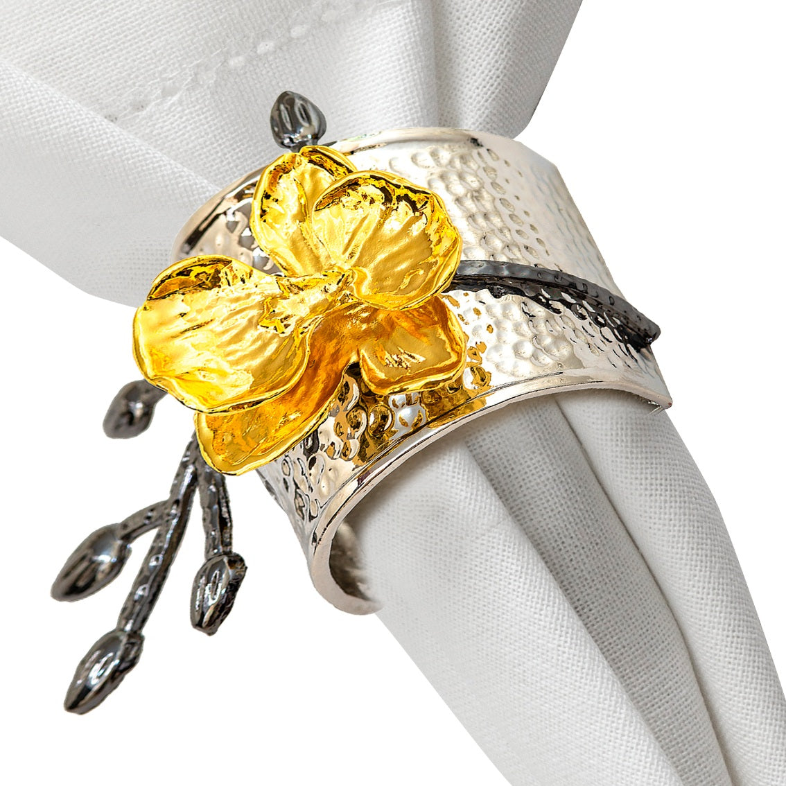 Gold Orchid Hammered Napkin Ring - The Closeout Connection