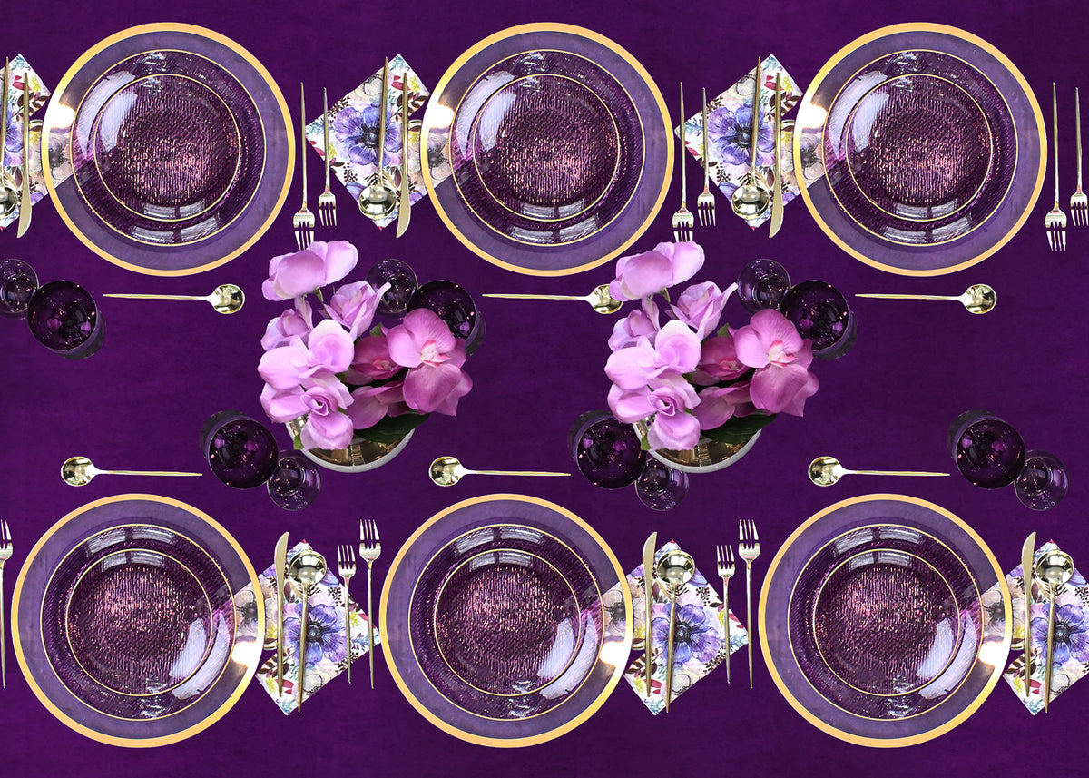 158 Piece Set - Purple Orchid Scape 10 Guests