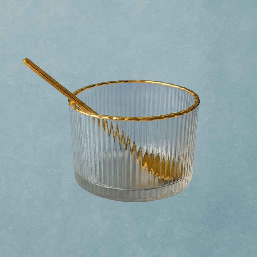 Monte Carlo Gold Rimmed Dessert Cups & Gold Spoon - The Closeout Connection