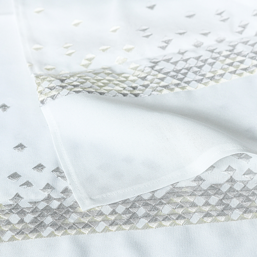 Turim Embroidered Silver and Cream Tablecloth - The Closeout Connection