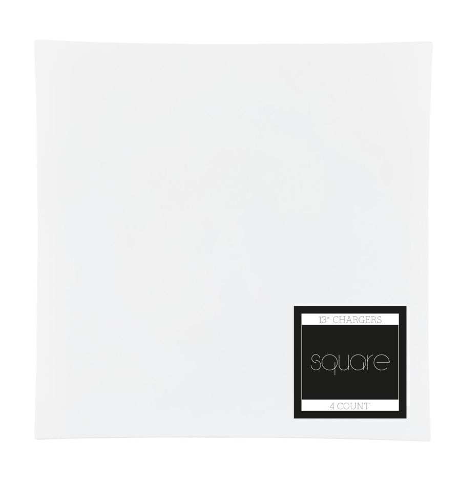 Square Flat Chargers 13" White - 4 Count