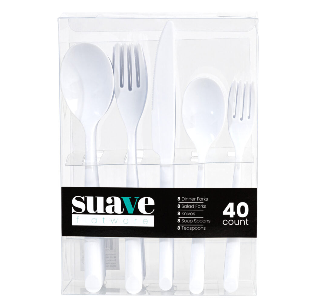 Suave Flatware White Combo Set - 40 Count#Color_White#Type_Combo Set - 40 Count