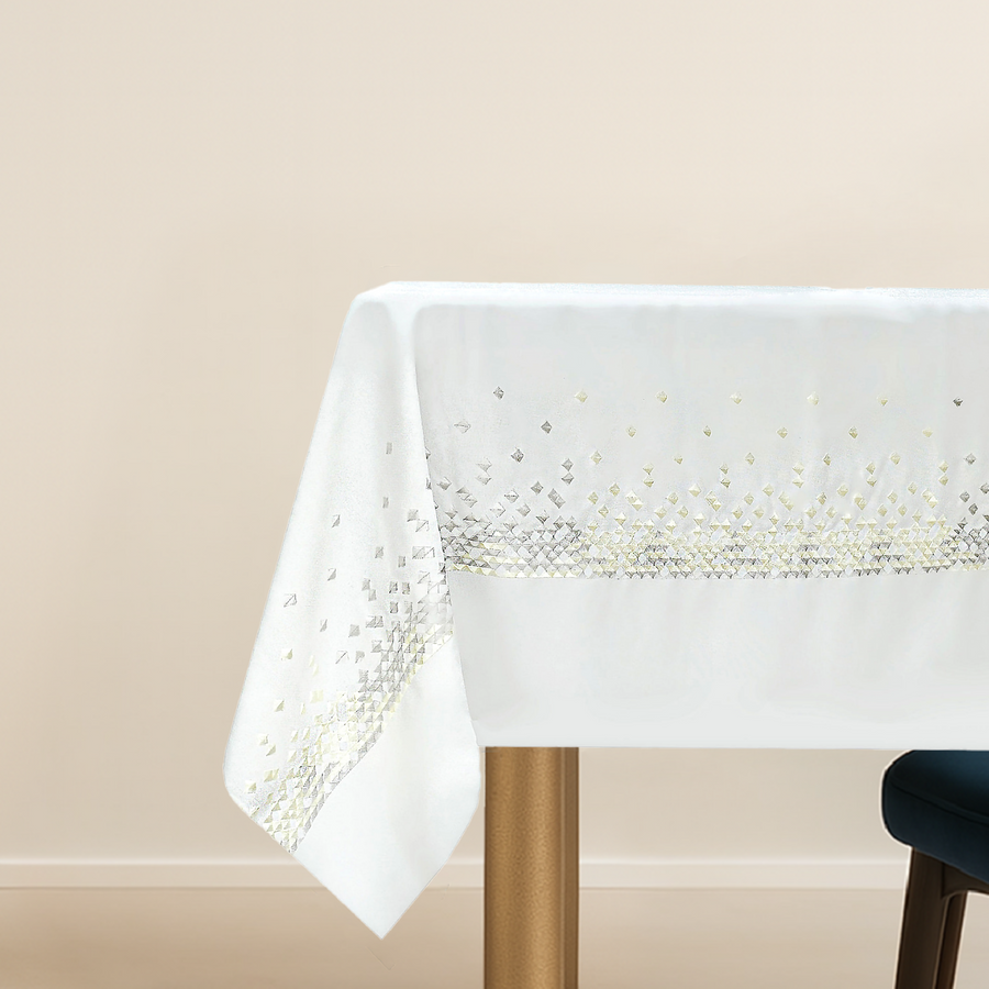 Turim Embroidered Silver and Cream Tablecloth - The Closeout Connection