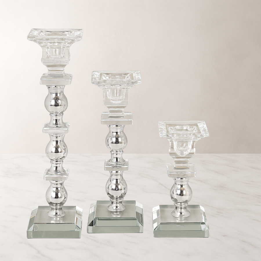 Small Clear-Silver Candle Stick - The Closeout Connection