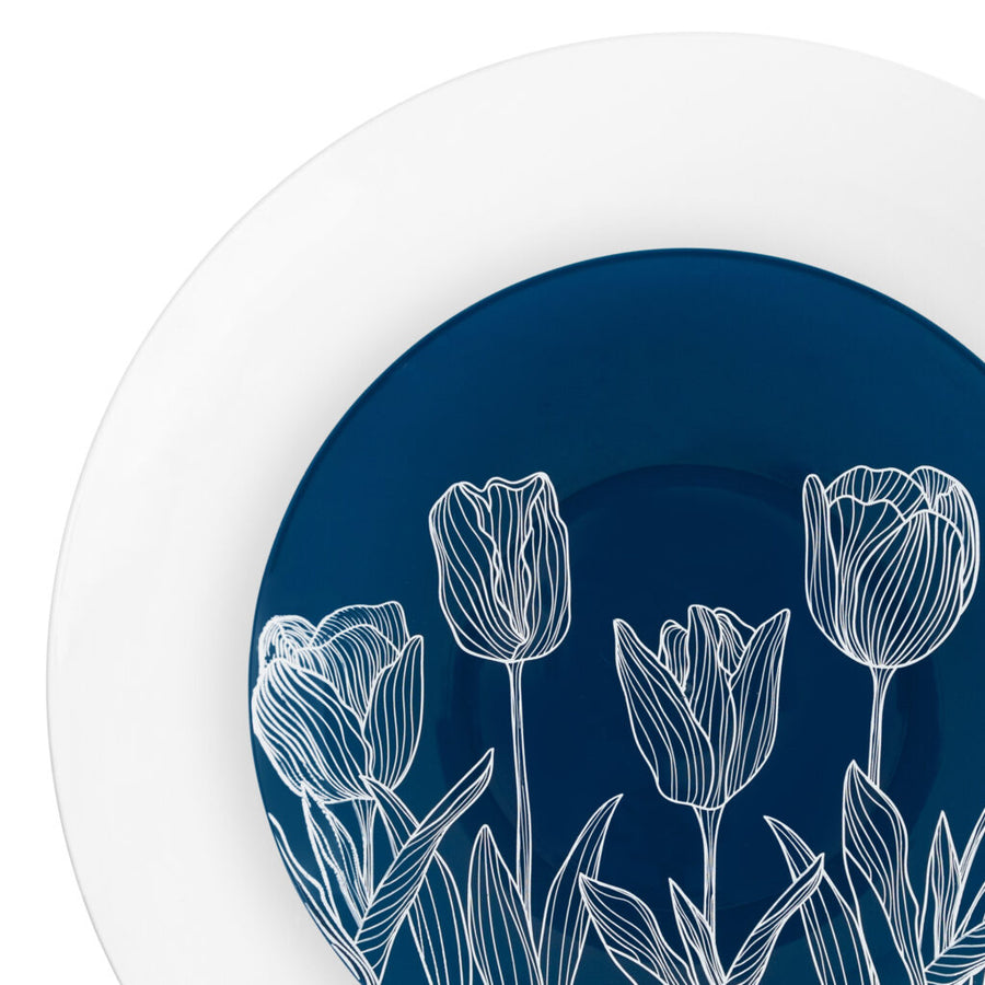 White/Navy Blue Dinnerware- 32 Count - The Closeout Connection