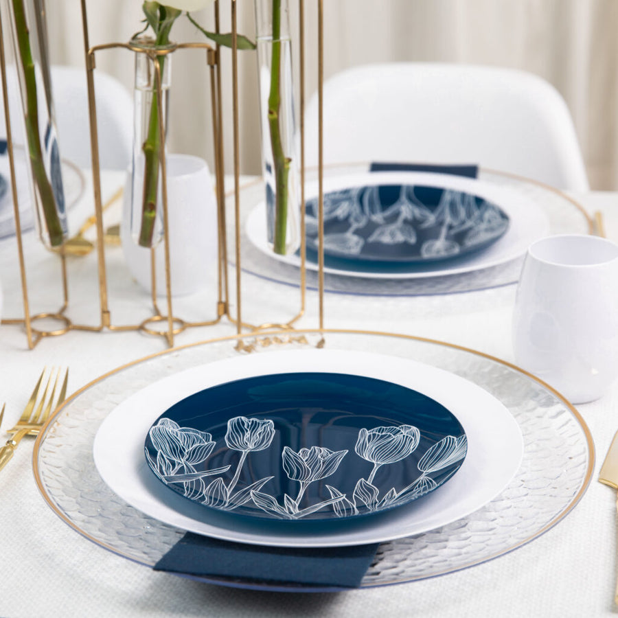 White/Navy Blue Dinnerware- 32 Count - The Closeout Connection