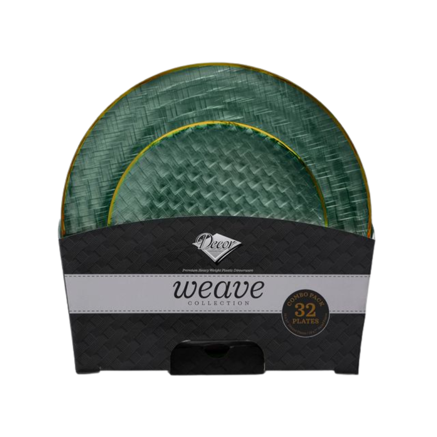 Decor Weave Collection Plates Green & Gold, 10" and 7"#Color_Green/Gold