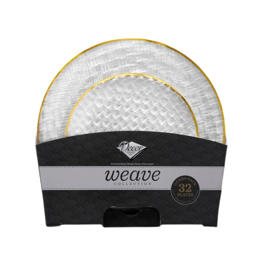 Decor Weave Collection Plates Pearl & Gold, 10" and 7"#Color_Pearl/Gold