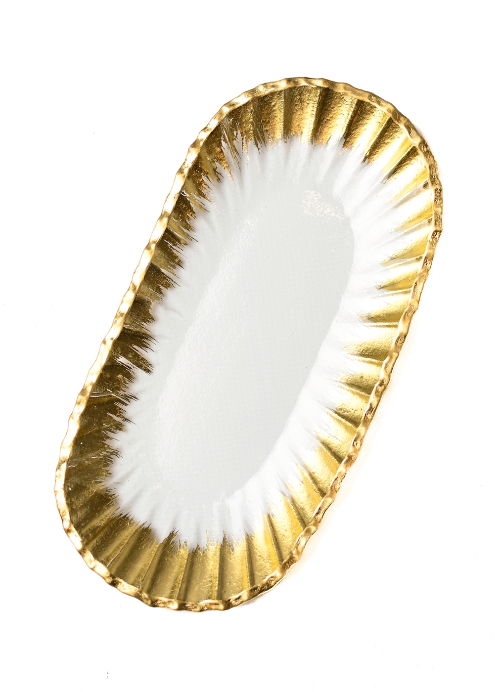 Clear Oblong Glass Tray with Gold Rim