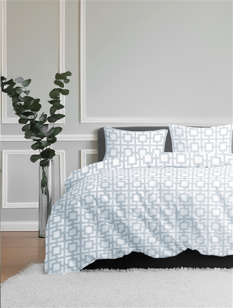 Luxe Premium Bedware - Geometric Square in Blue 6PC Bedding Set